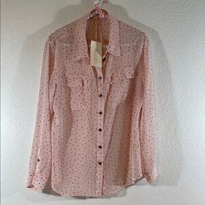 Two by Vince Camuto Women's Sheer Pink Button Up Blouse Size Medium NEW